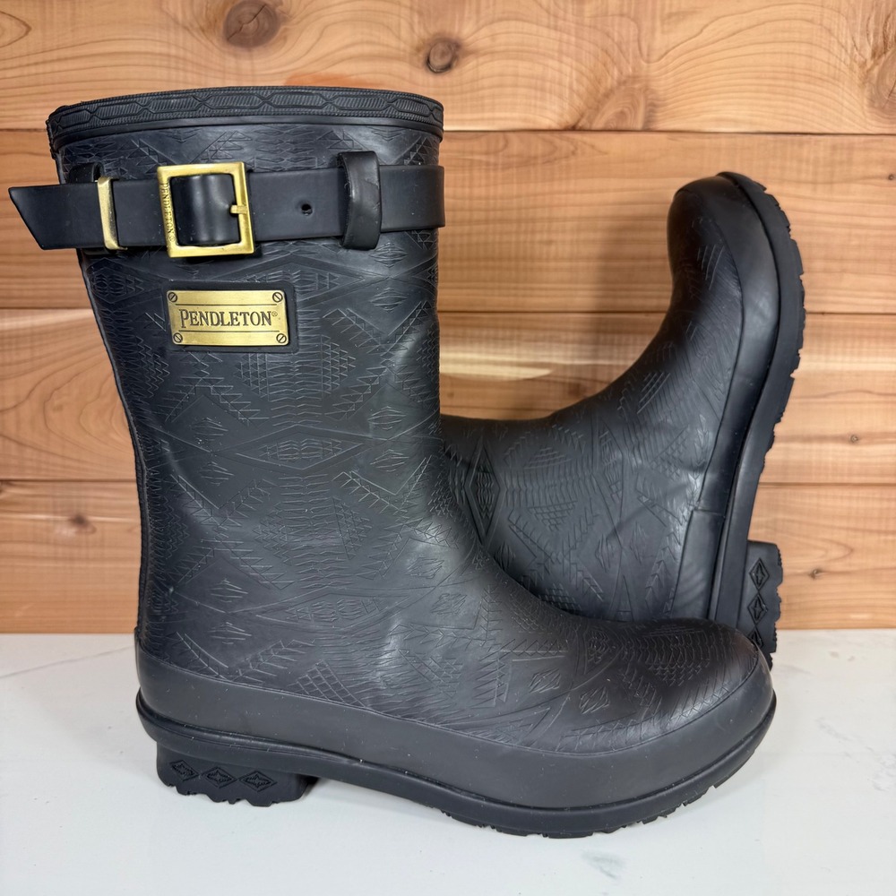 Pendleton Black‎ Geometric Pattern Rubber Rain Bo… - image 15